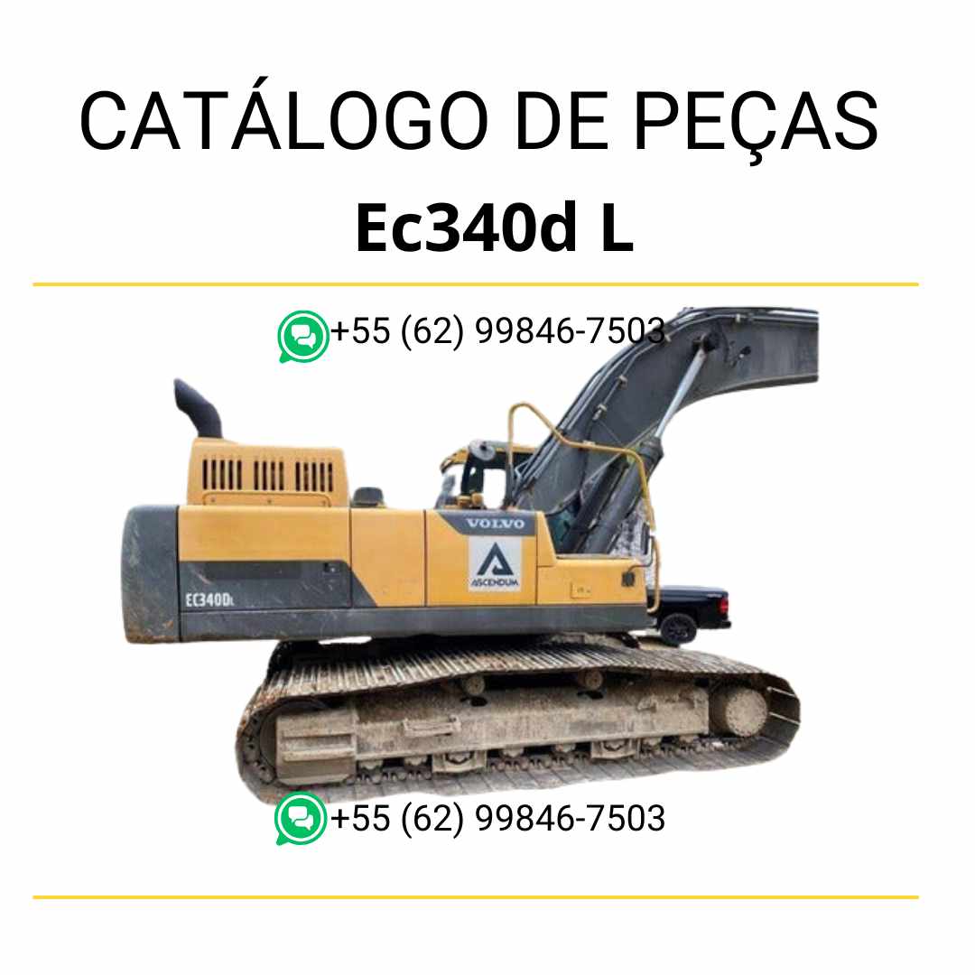 Catálogo de peças em PDF da escavadeira Volvo EC340D L, com conteúdo técnico em português e diagramas completos para manutenção e reposição de componentes.