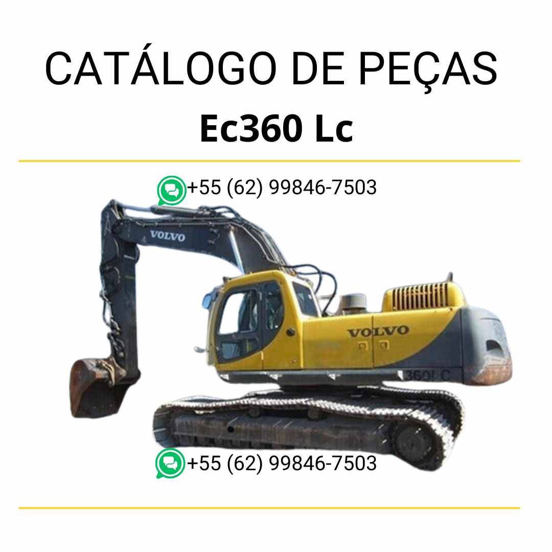 Catálogo de peças em PDF da escavadeira Volvo EC360 LC, com conteúdo técnico em português e diagramas detalhados para manutenção e identificação de componentes.