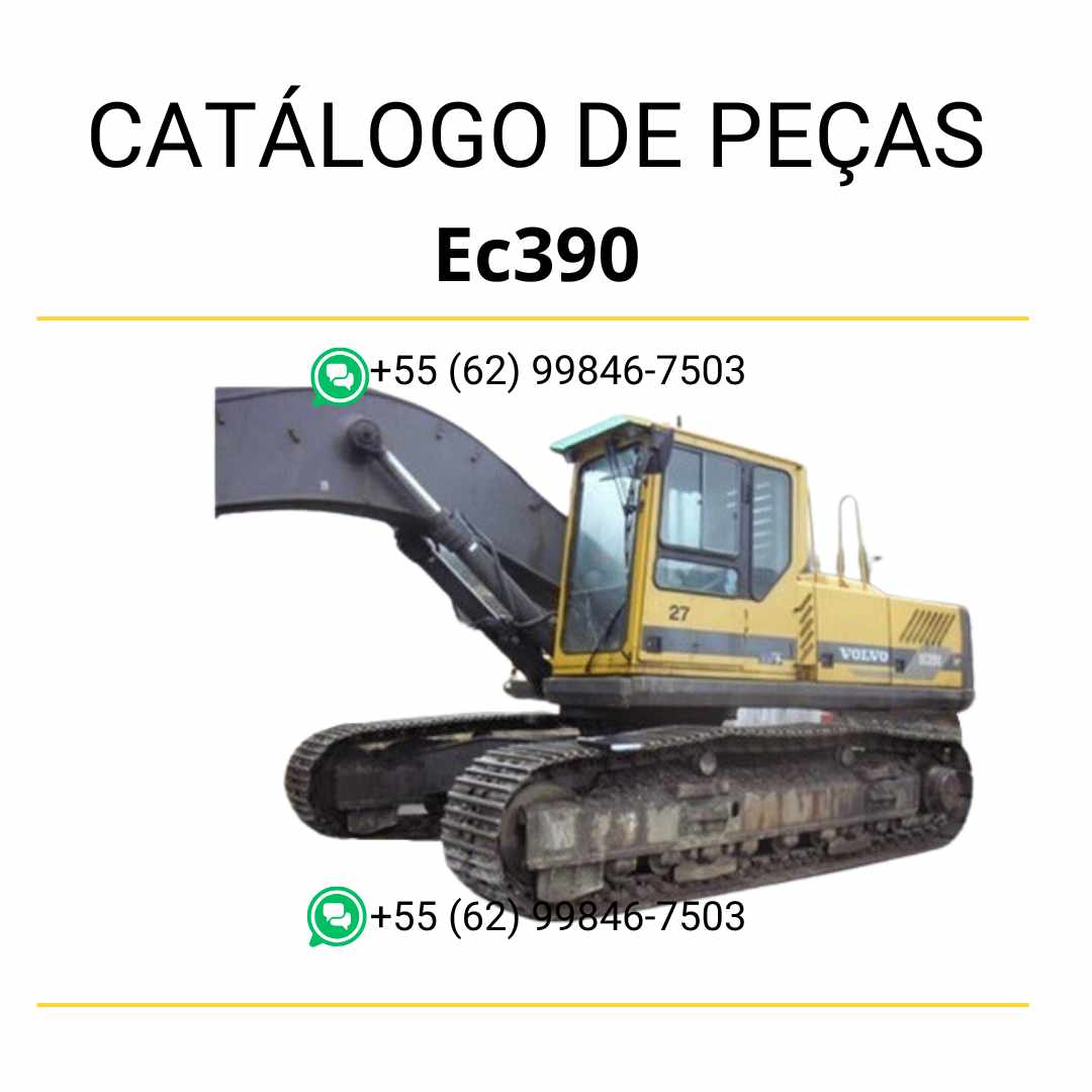 Catálogo de peças da escavadeira Volvo EC390 em PDF, com conteúdo técnico em português e diagramas completos para manutenção e substituição de componentes.
