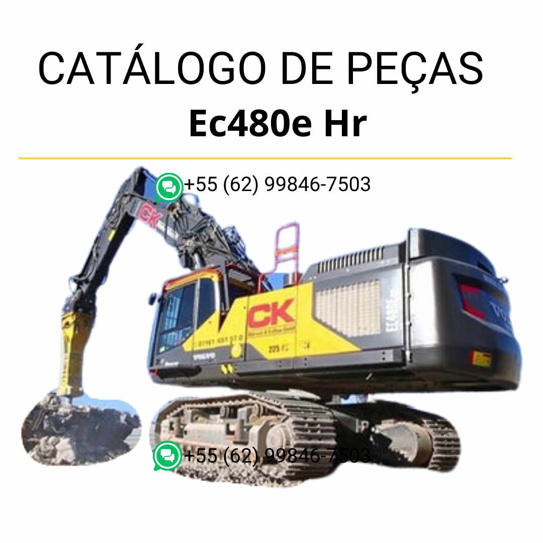 Catálogo de peças em PDF da escavadeira Volvo EC480E HR, com conteúdo técnico em português e diagramas detalhados para manutenção e substituição de componentes.