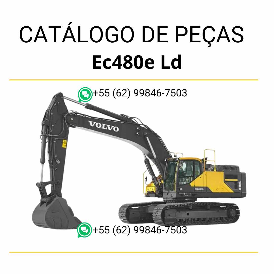 Catálogo de peças em PDF da escavadeira Volvo EC480E LD, com conteúdo técnico em português e diagramas completos para manutenção e identificação de componentes.