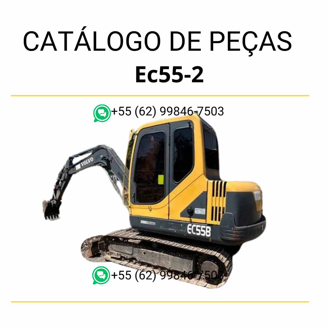 Catálogo de peças em PDF da escavadeira compacta Volvo EC55-2, com diagramas técnicos em português para manutenção e identificação completa de componentes.