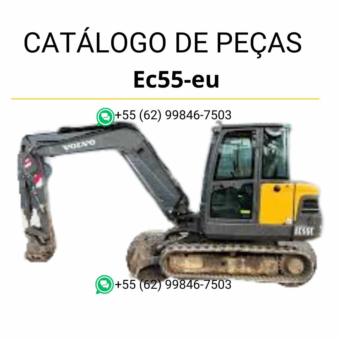 Catálogo de peças em PDF da escavadeira compacta Volvo EC55-EU, com diagramas técnicos em português para suporte à manutenção e identificação de peças.