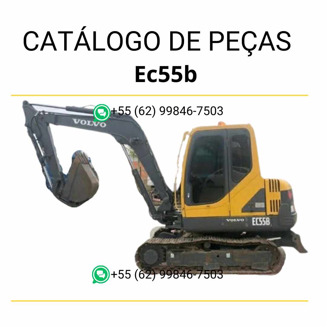 Catálogo de peças em PDF para escavadeira compacta Volvo EC55B, com diagramas técnicos completos em português para manutenção eficiente e identificação de componentes.