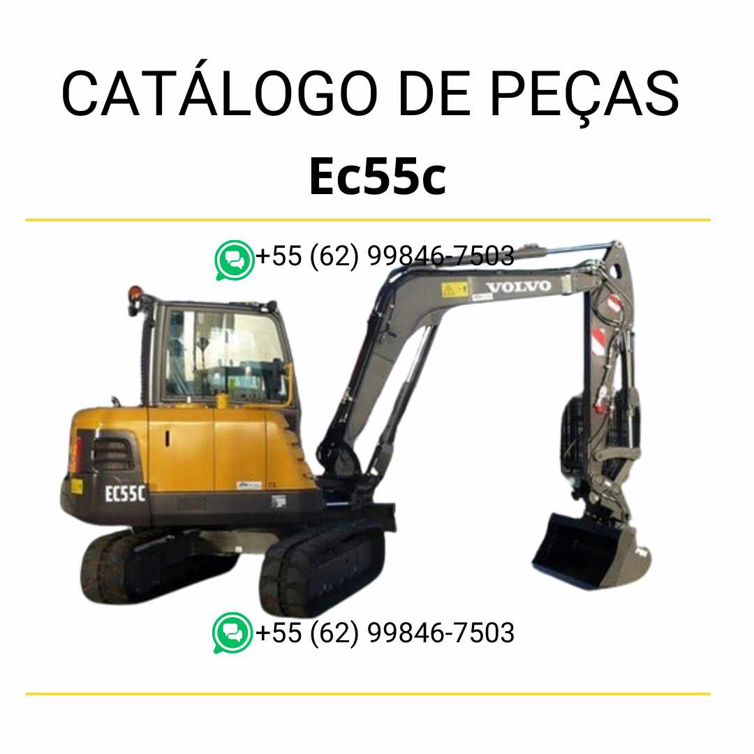 Catálogo de peças em PDF da escavadeira compacta Volvo EC55C, com conteúdo técnico ilustrado em português para manutenção detalhada e identificação de peças.