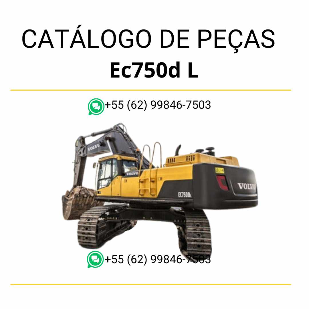 Catálogo de peças da escavadeira Volvo EC750D L em PDF, com conteúdo técnico em português e diagramas completos para manutenção e substituição de componentes.