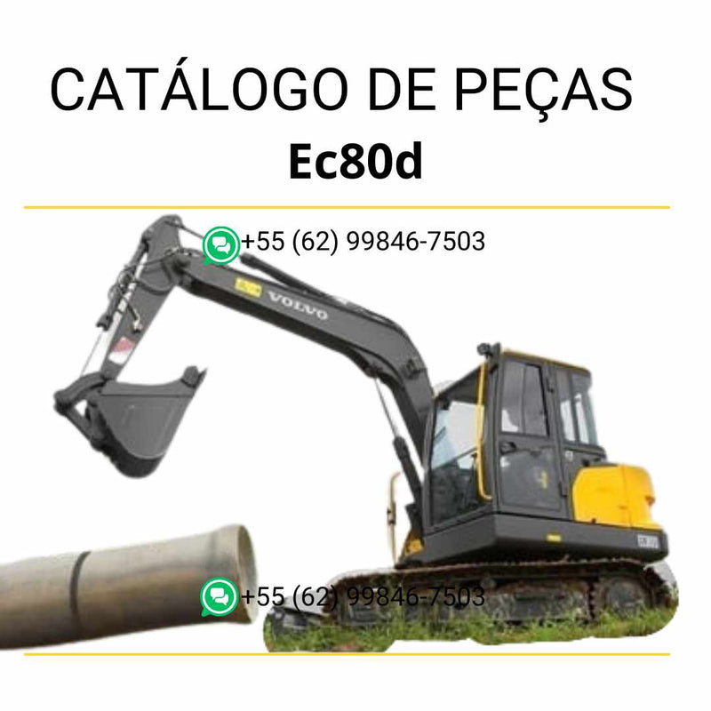 Catálogo de peças em PDF para escavadeira compacta Volvo EC80D, com diagramas técnicos completos em português para manutenção e identificação precisa de componentes.