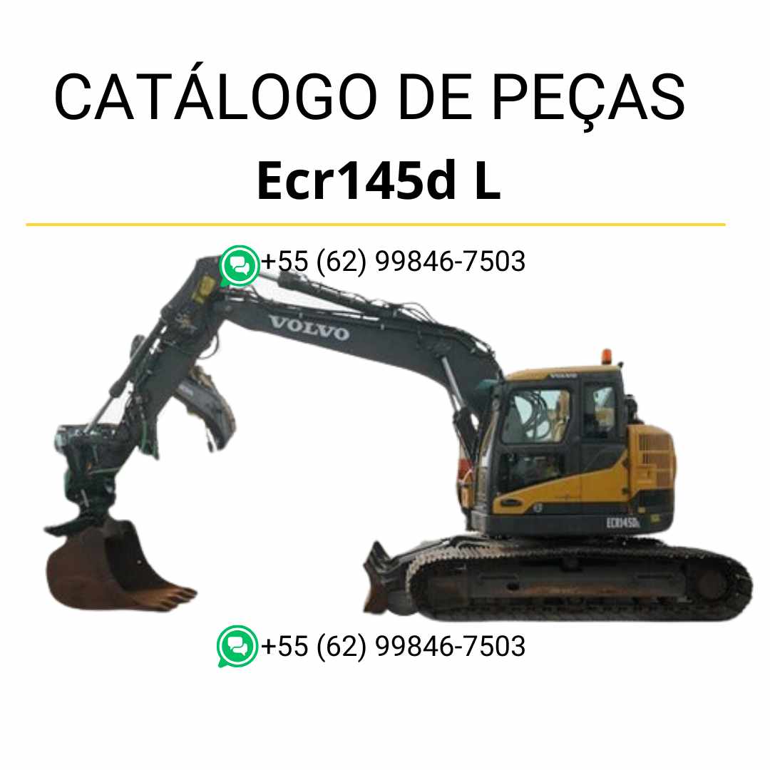 Catálogo de peças da escavadeira Volvo ECR145D L em PDF, com listas de componentes e diagramas técnicos em português.