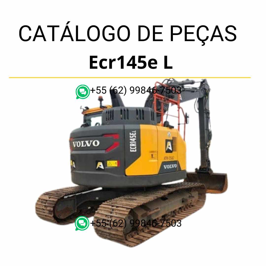 Catálogo de peças em PDF da escavadeira Volvo ECR145E L com diagramas técnicos e códigos em português.