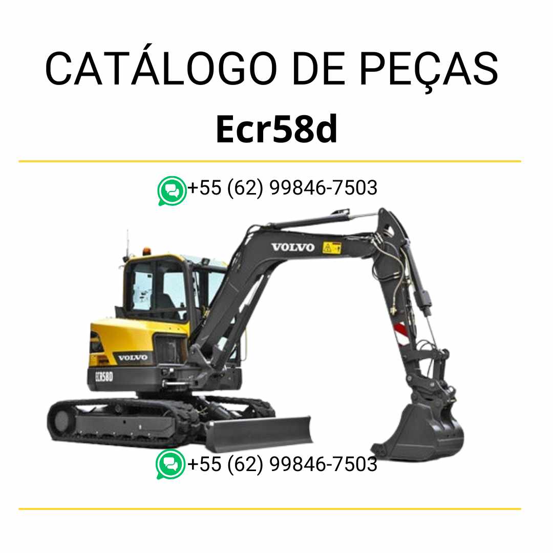 Catálogo de peças em PDF da escavadeira compacta Volvo ECR58D, com diagramas técnicos em português para manutenção detalhada e identificação de componentes.