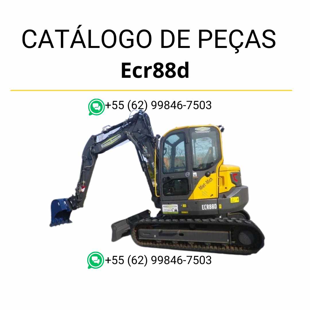 Catálogo de peças em PDF da escavadeira compacta Volvo ECR88D, com diagramas técnicos detalhados em português para manutenção e identificação de peças.