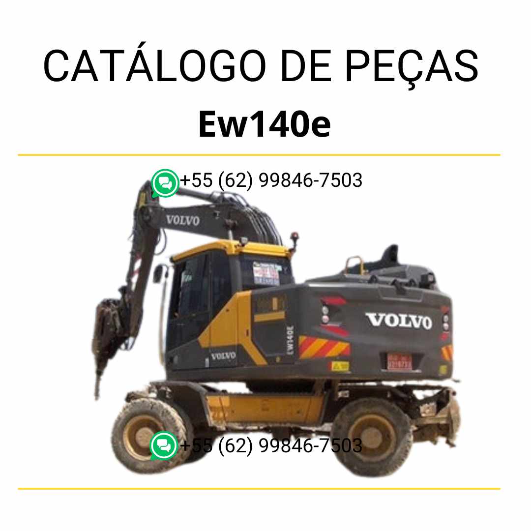 Catálogo de peças para escavadeira Volvo EW140E em PDF, com listas, diagramas e códigos técnicos em português.