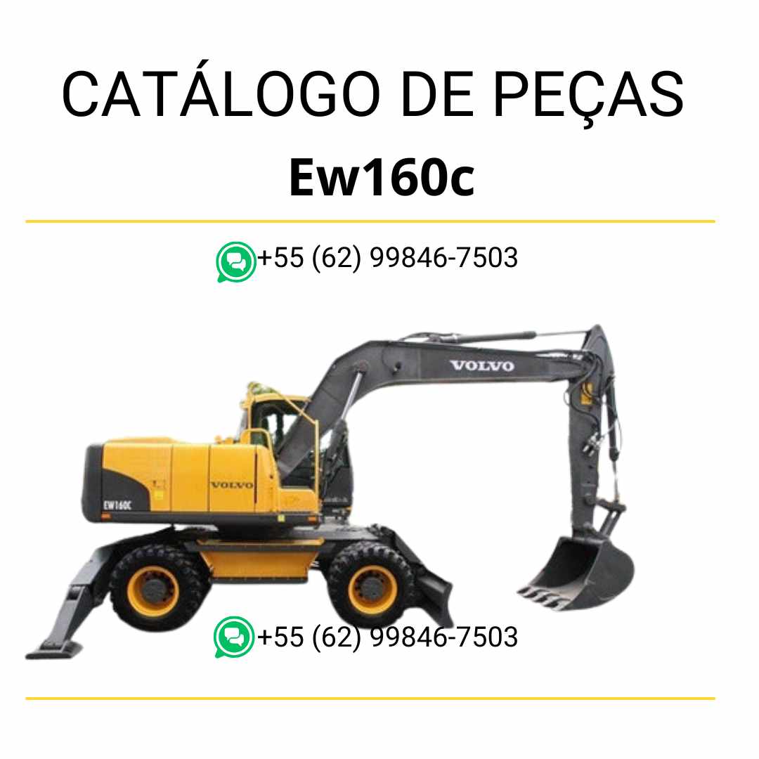 Catálogo de peças PDF da escavadeira Volvo EW160C em português, com listas, códigos e diagramas detalhados.