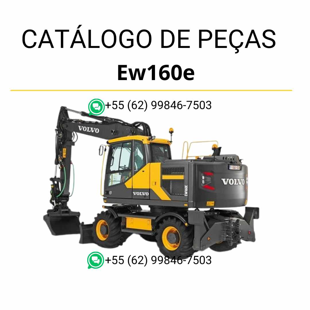 Catálogo de peças Volvo EW160E em PDF, com diagramas técnicos e códigos em português para manutenção de escavadeiras.