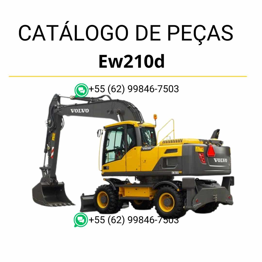 Catálogo de peças em PDF para escavadeira Volvo EW210D, com listas, diagramas e códigos detalhados em português.