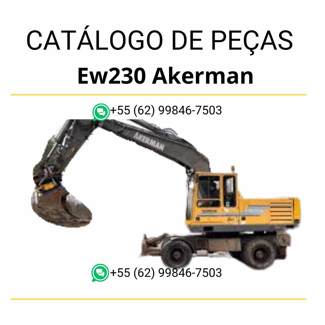 Catálogo PDF de peças da escavadeira Volvo EW230 Akerman em português, com códigos e diagramas técnicos detalhados.