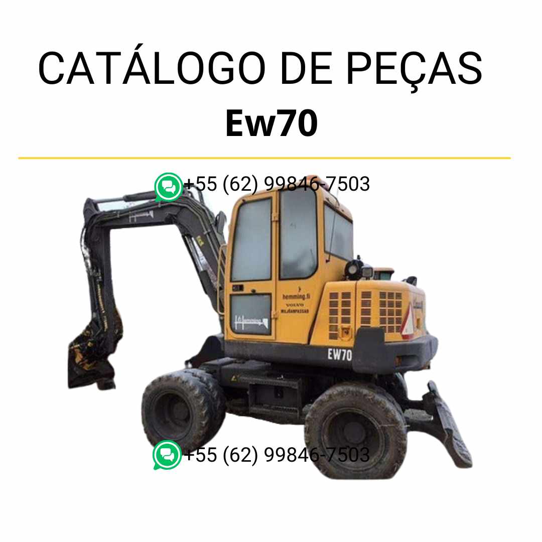 Catálogo de peças em PDF da escavadeira compacta Volvo EW70, com diagramas técnicos completos em português para manutenção detalhada e identificação de componentes.