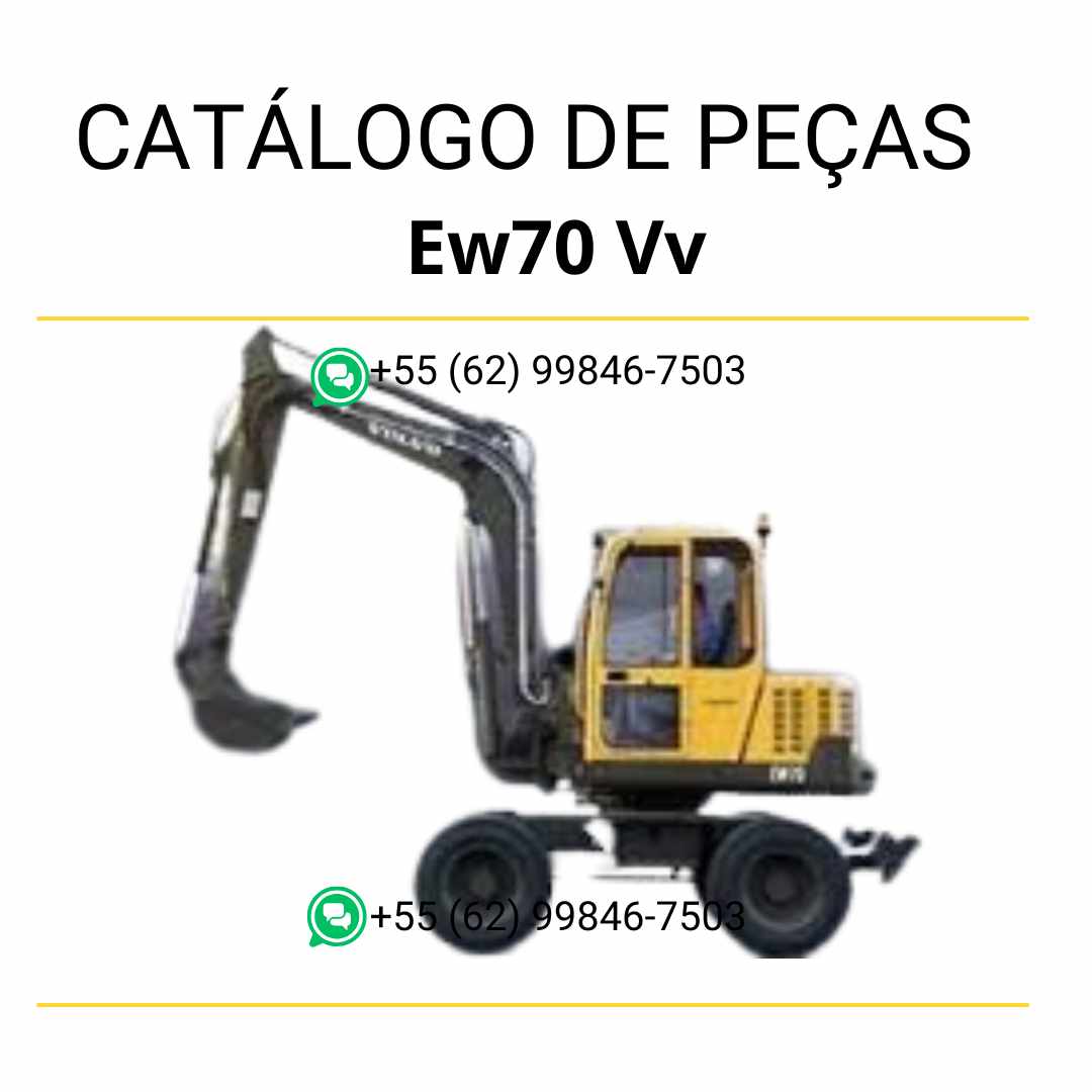 Catálogo de peças em PDF para escavadeira compacta Volvo EW70 VV, com diagramas técnicos completos em português para manutenção e identificação eficiente de componentes.