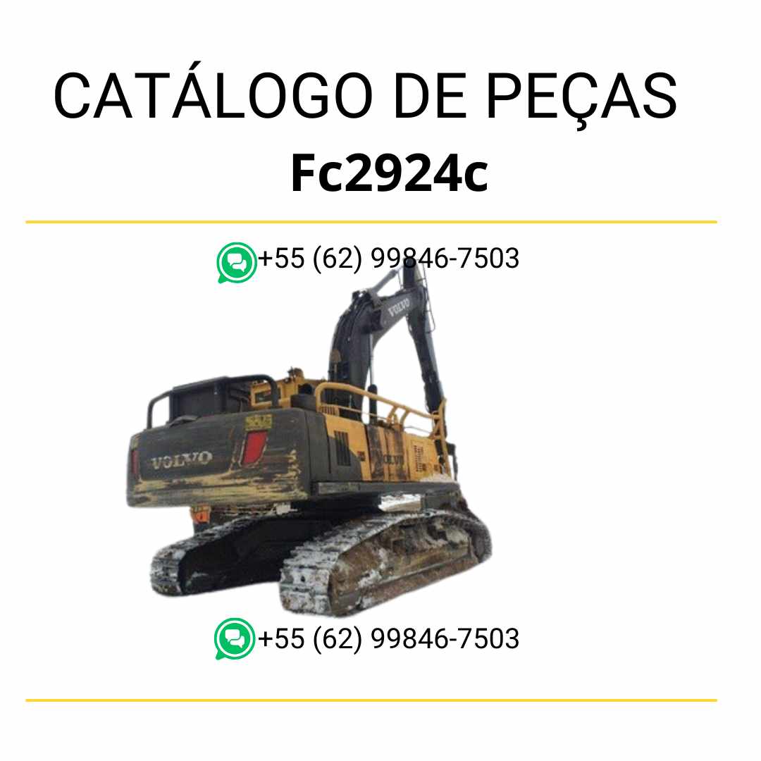 Catálogo de peças PDF em português da escavadeira Volvo FC2924C com códigos, diagramas e listas detalhadas de componentes.