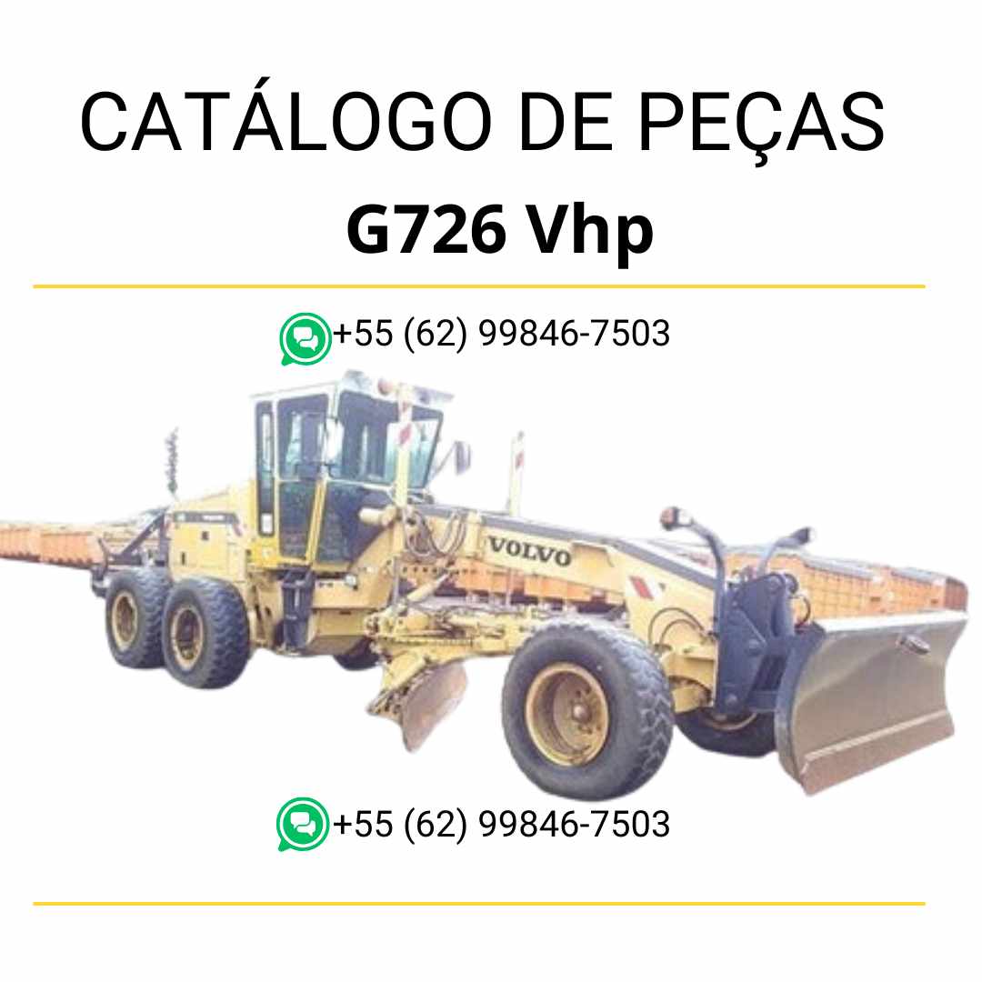 Catálogo de peças da motoniveladora Volvo G726 VHP em PDF, com diagramas técnicos e conteúdo em português para manutenção especializada