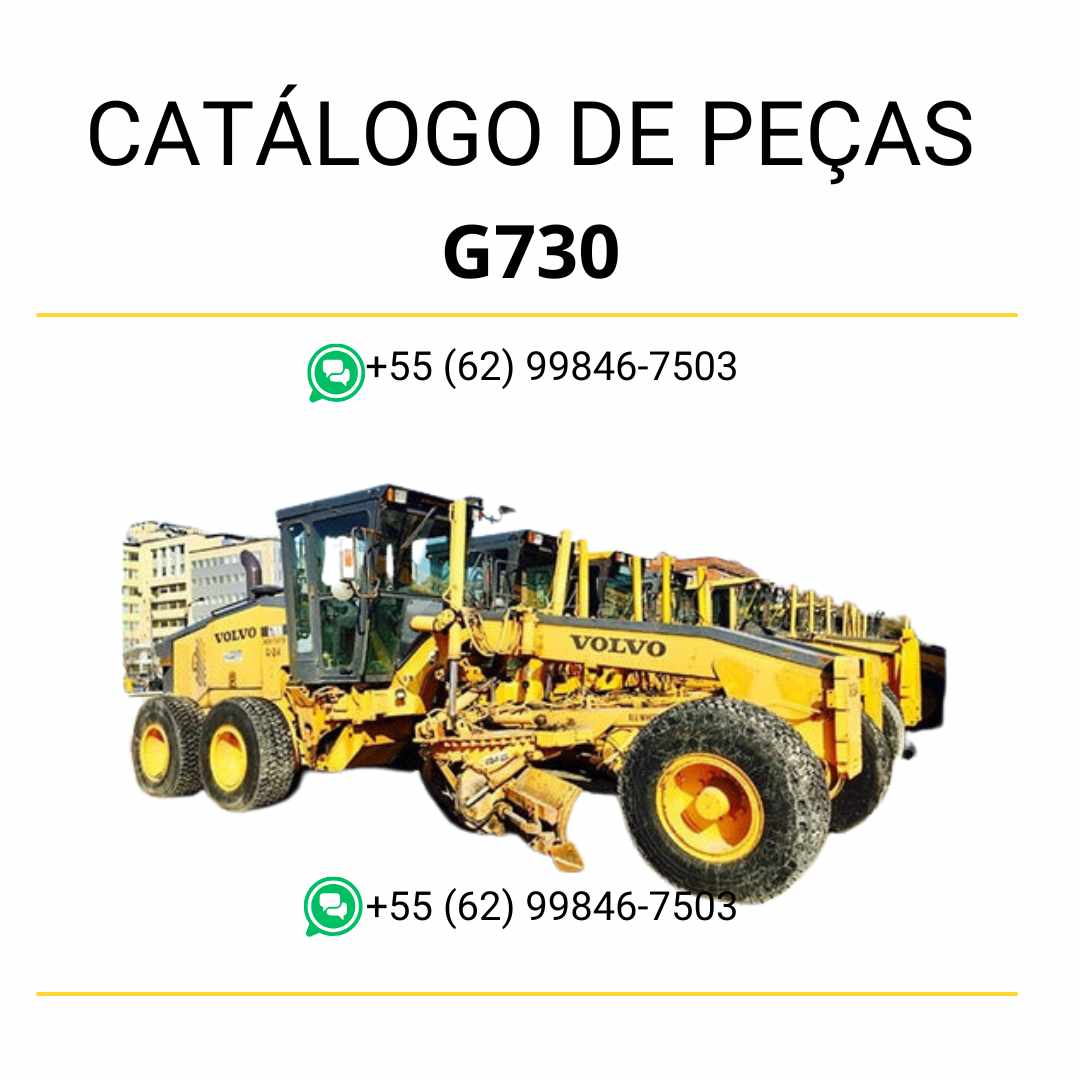 Catálogo de peças em PDF para motoniveladora Volvo G730, com conteúdo técnico em português e diagramas completos para manutenção