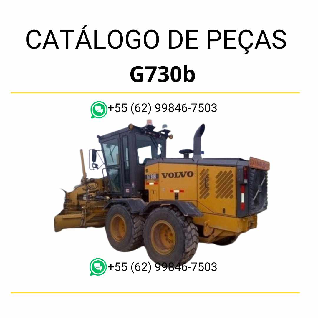 Catálogo de peças em PDF para motoniveladora Volvo G730B, com conteúdo em português e diagramas técnicos completos para reposição