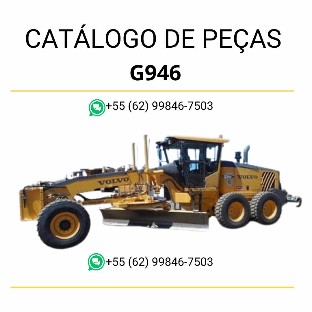 Catálogo de peças em PDF da motoniveladora Volvo G946, com conteúdo técnico em português, diagramas detalhados e códigos para manutenção