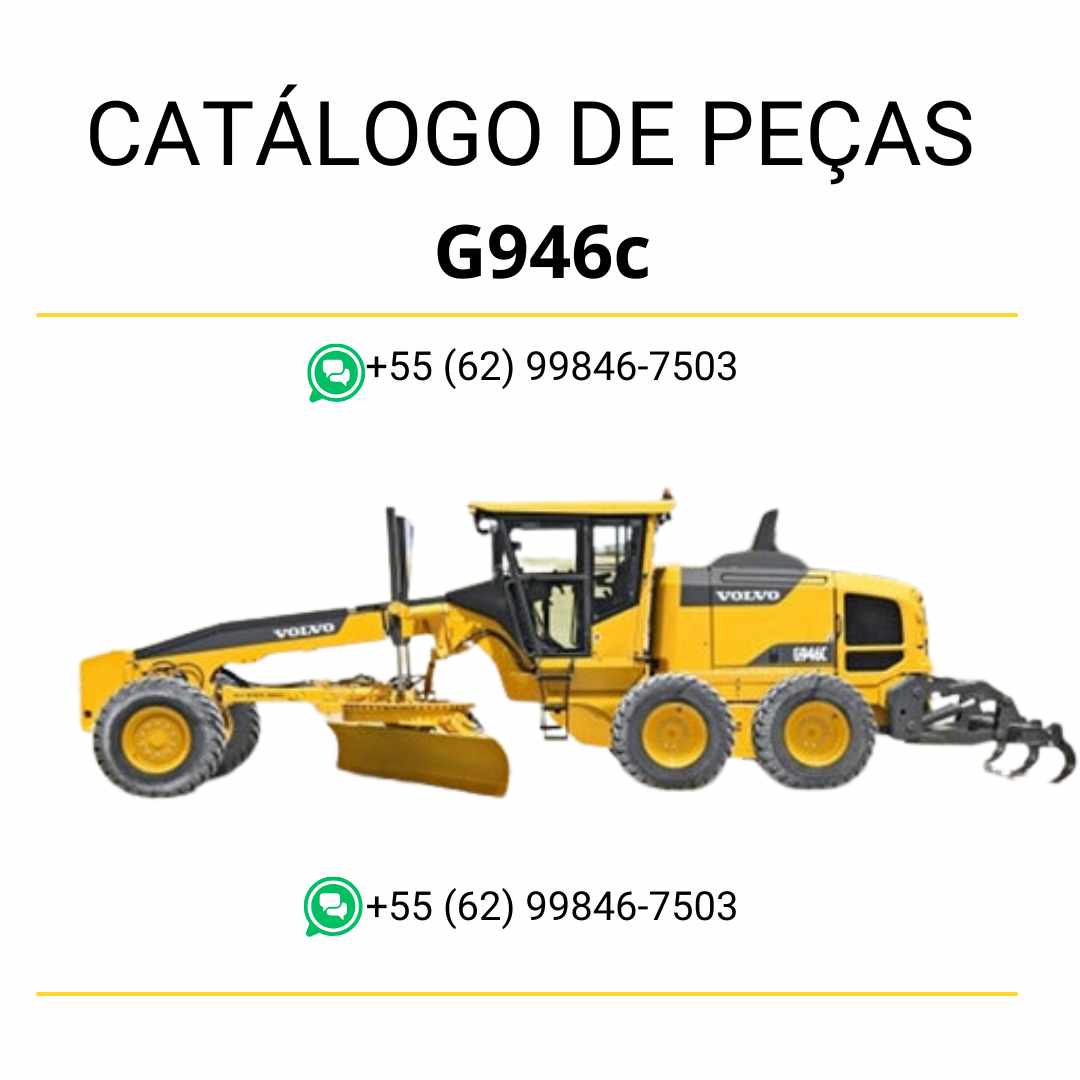Catálogo de peças em PDF da motoniveladora Volvo G946C, com conteúdo em português, diagramas técnicos detalhados e códigos para manutenção eficiente