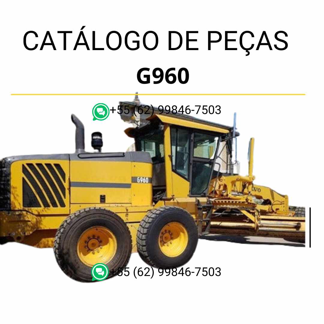 Catálogo de peças em PDF da motoniveladora Volvo G960, com diagramas técnicos completos, conteúdo em português e códigos detalhados de componentes