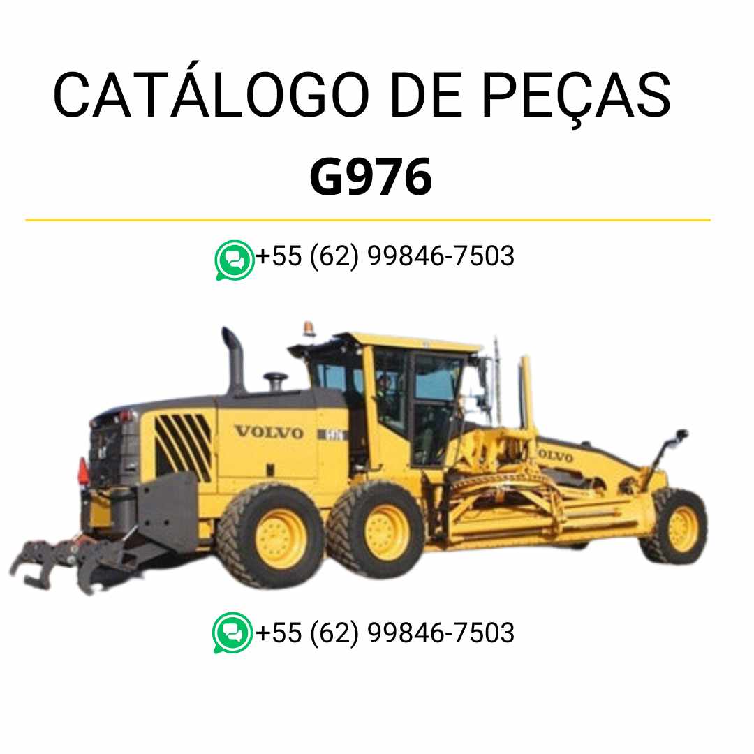 Catálogo de peças em PDF da motoniveladora Volvo G976, com diagramas técnicos completos, conteúdo em português e códigos detalhados de componentes