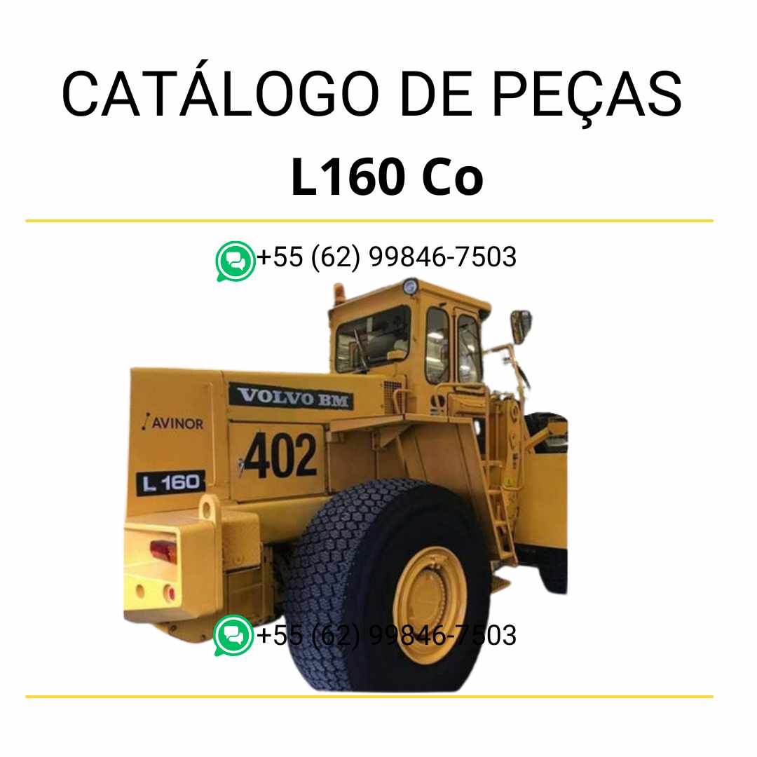 Catálogo de peças em PDF da pá carregadeira Volvo L160 CO BM, com conteúdo em português, diagramas técnicos detalhados e códigos originais