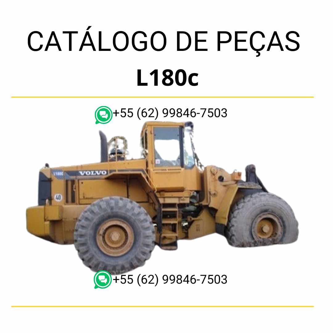 Catálogo de peças em PDF da pá carregadeira Volvo L180C, com conteúdo em português, diagramas técnicos detalhados e códigos originais de componentes
