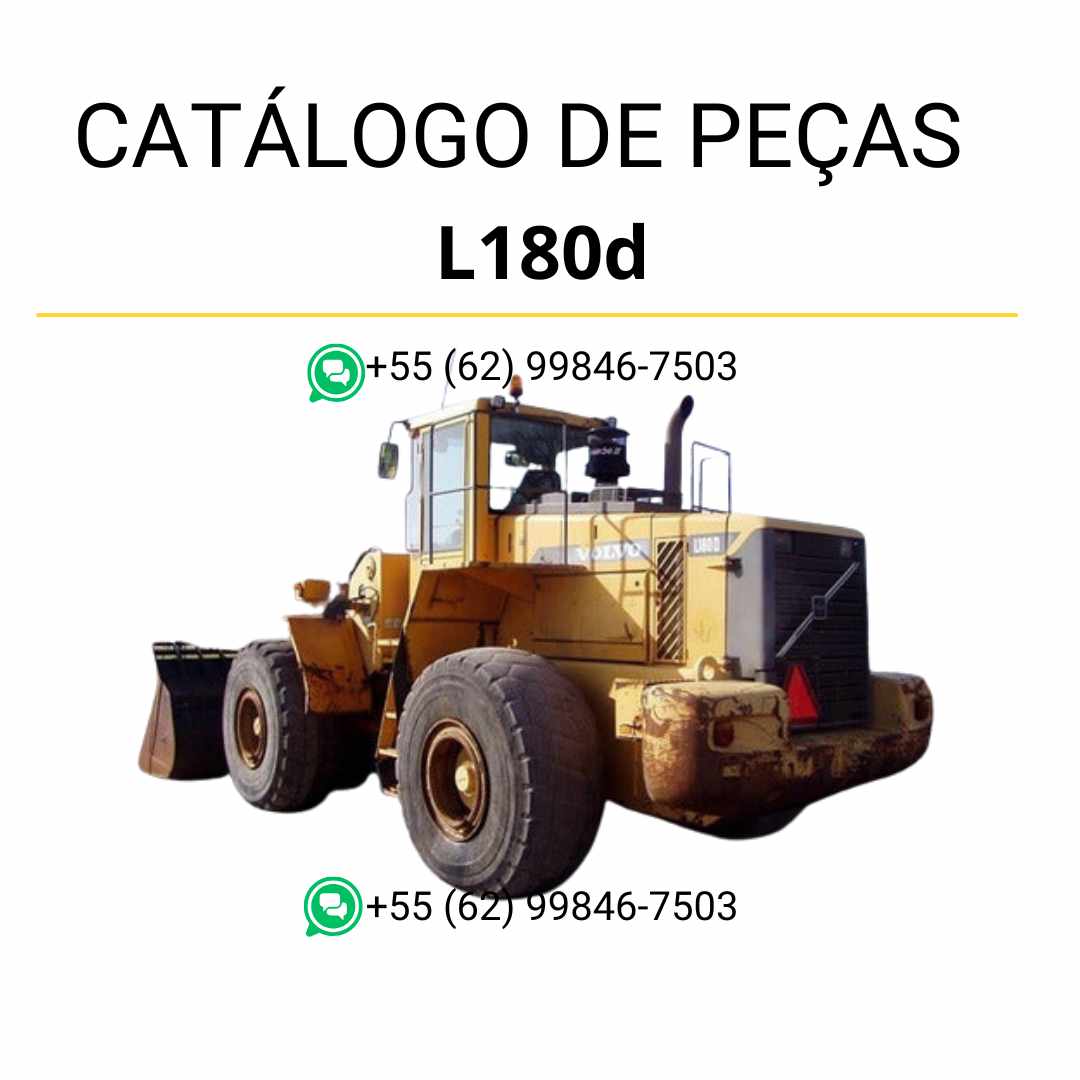 Catálogo de peças em PDF da pá carregadeira Volvo L180D, com conteúdo técnico em português, diagramas ilustrados e códigos detalhados de componentes