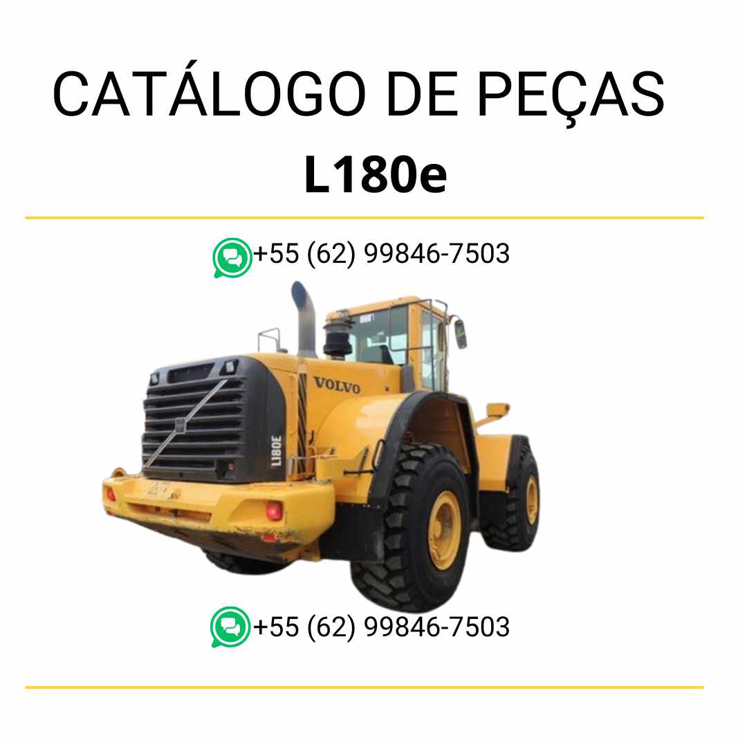 Catálogo de peças em PDF da pá carregadeira Volvo L180E, com conteúdo em português, diagramas técnicos completos e códigos detalhados para manutenção