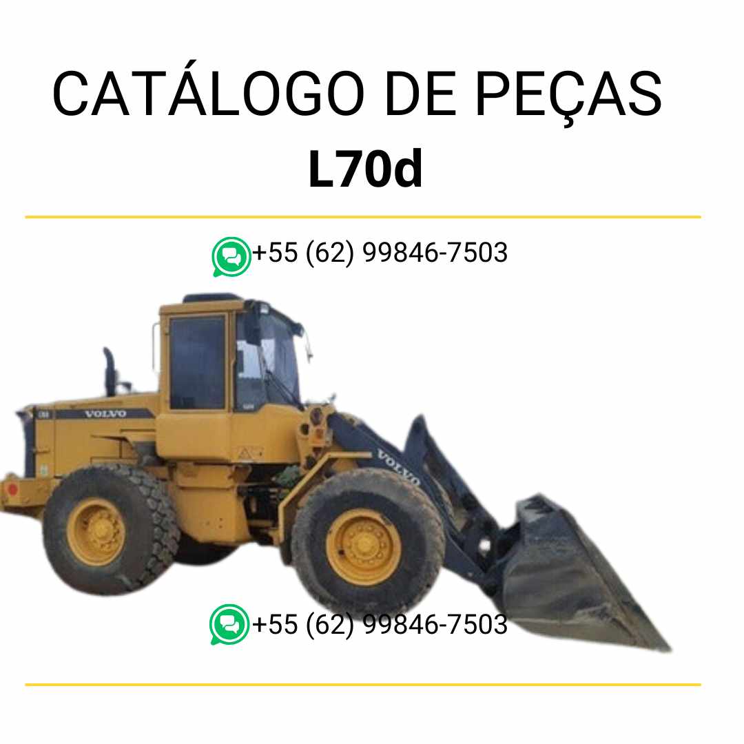Catálogo de peças da pá carregadeira Volvo L70D em PDF, com conteúdo técnico detalhado em português e diagramas ilustrativos
