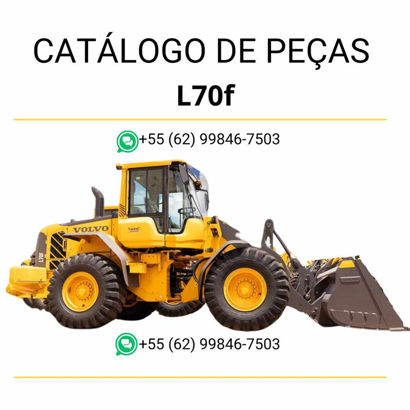 Catálogo de peças da pá carregadeira Volvo L70F em PDF, com listas detalhadas, diagramas e conteúdo técnico em português