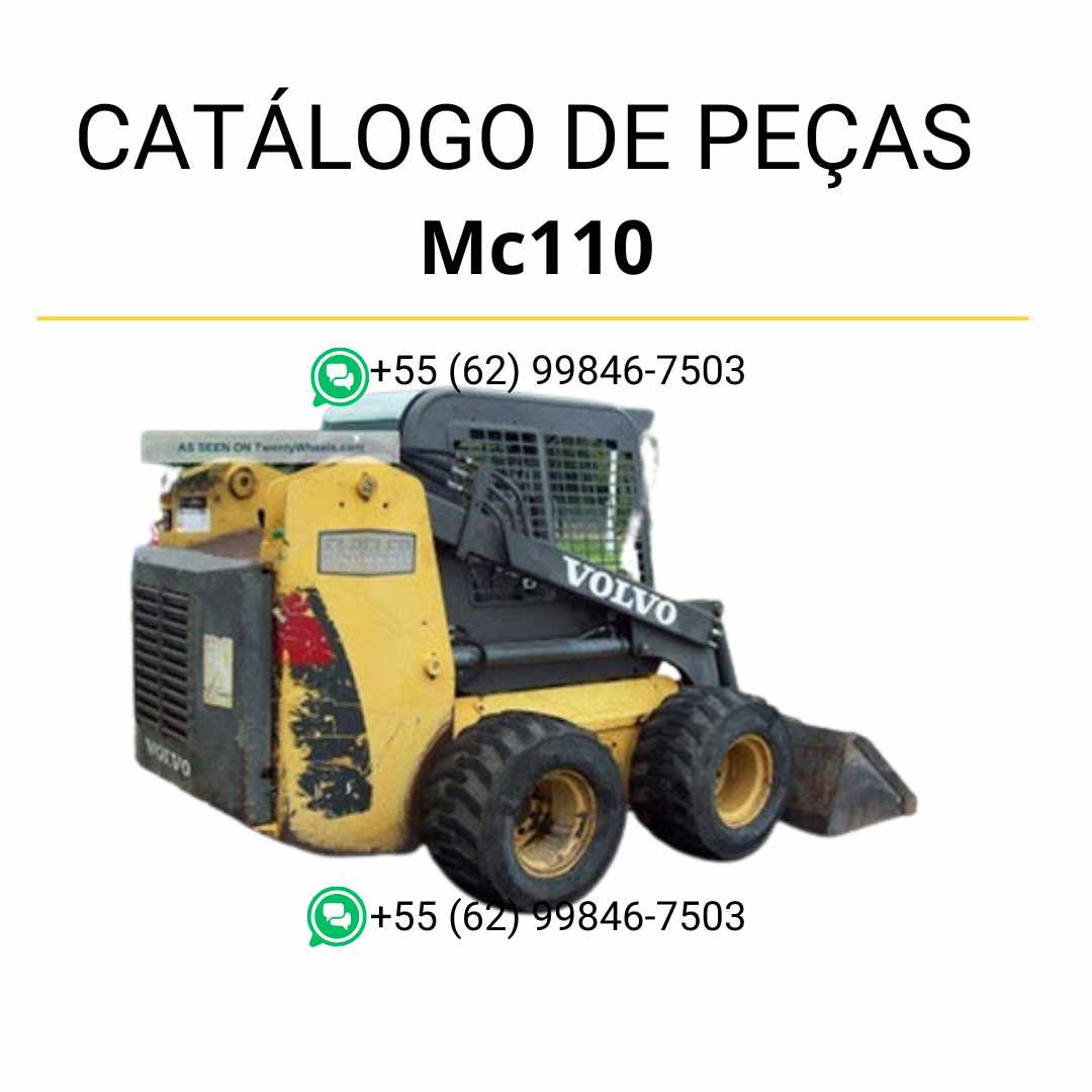 Catálogo de peças Volvo MC110 para minicarregadeiras, em PDF e português, com diagramas técnicos e códigos detalhados.