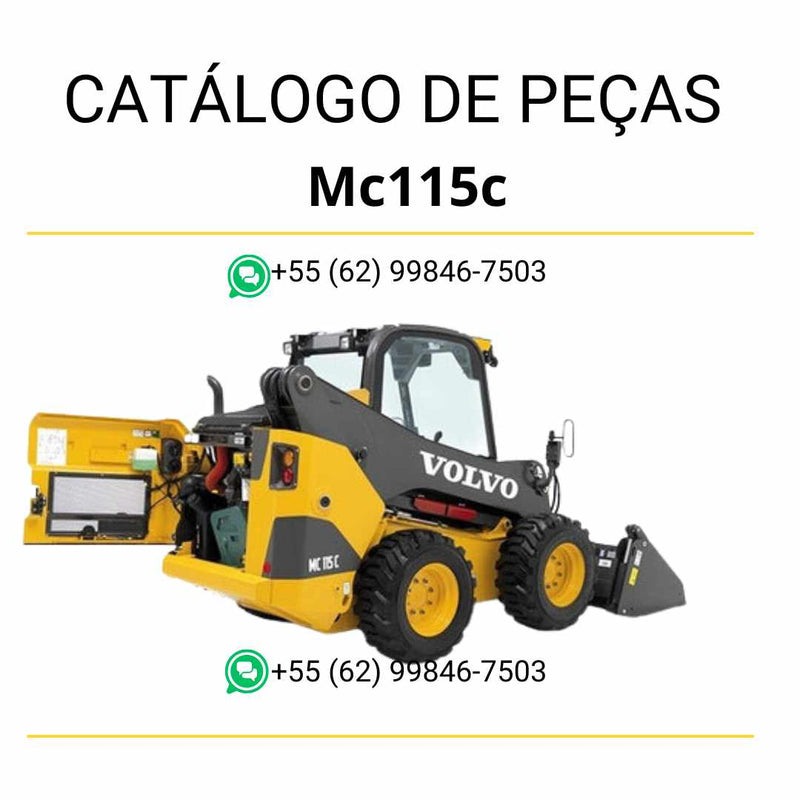 Catálogo de peças em PDF da minicarregadeira Volvo MC115C, com diagramas técnicos e conteúdo em português.