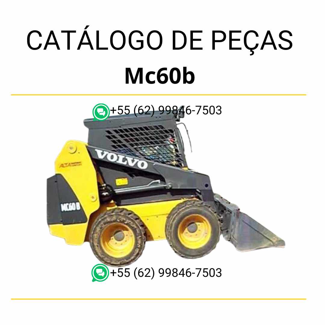 Catálogo de peças PDF da minicarregadeira Volvo MC60B em português, com diagramas ilustrados e códigos técnicos completos.