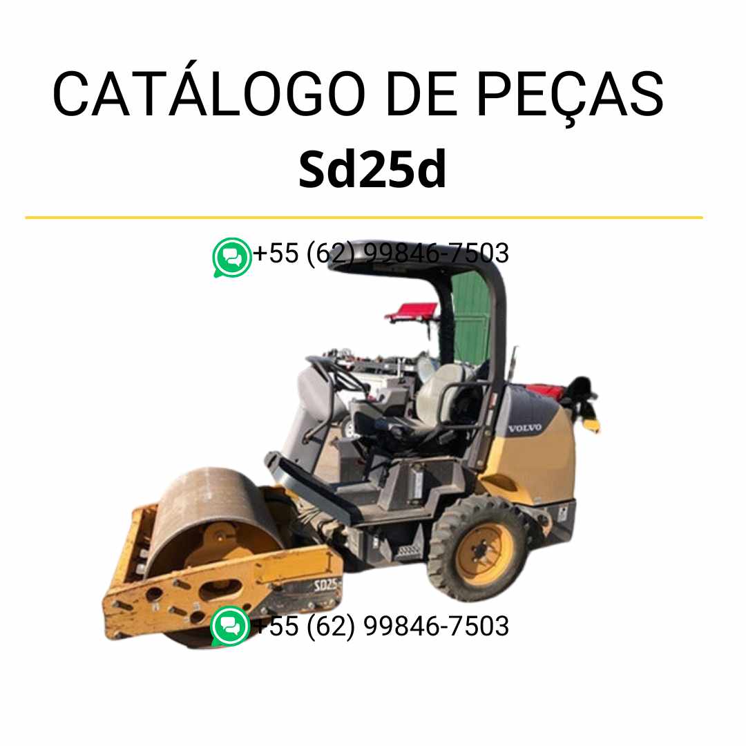 Catálogo de peças em PDF do compactador de solo Volvo SD25D, com listas e diagramas técnicos em português para manutenção eficiente
