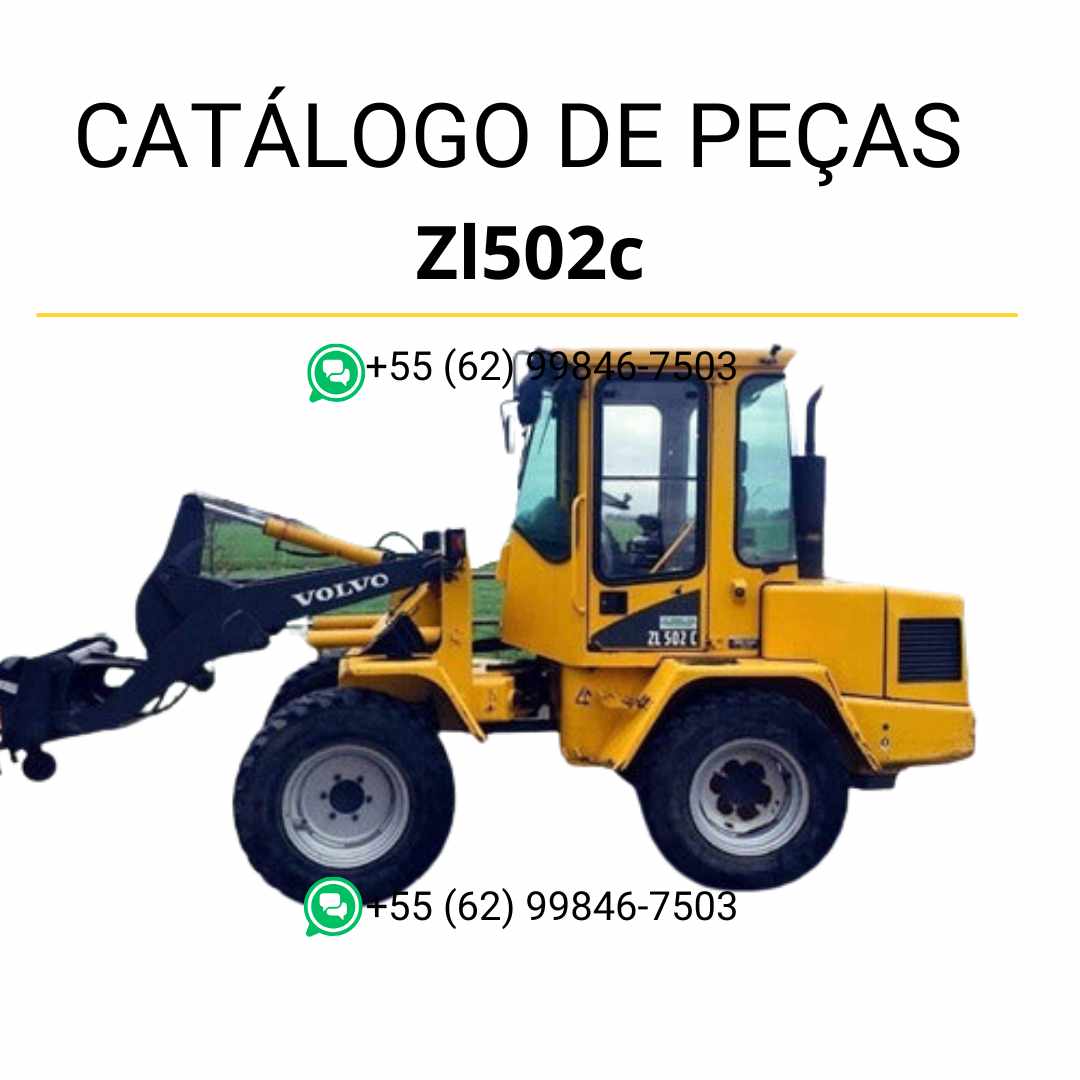 Catálogo PDF de peças da carregadeira Volvo ZL502C em português, com diagramas técnicos e lista completa de componentes