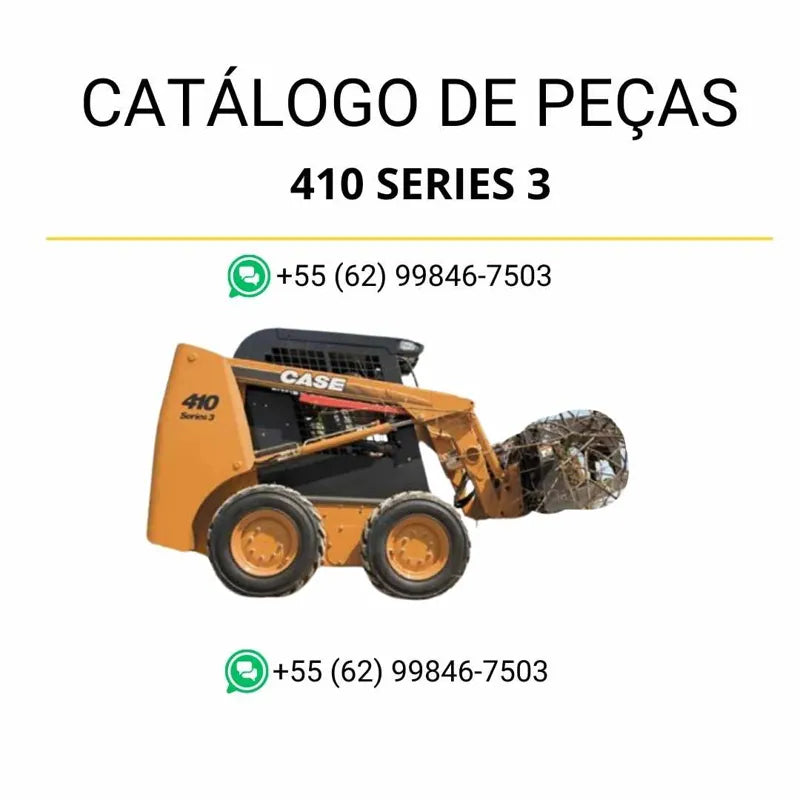 Catálogo de peças CASE 410 Series 3 em PDF, com diagramas técnicos e identificação completa dos componentes da minicarregadeira.