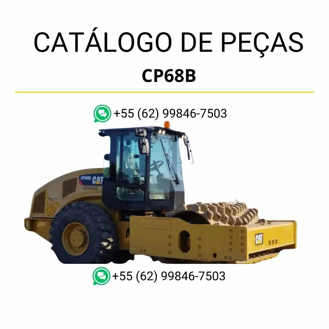Catálogo de peças Caterpillar CP68B em PDF com diagramas técnicos detalhados e relação completa de componentes originais do rolo compactador vibratório.
