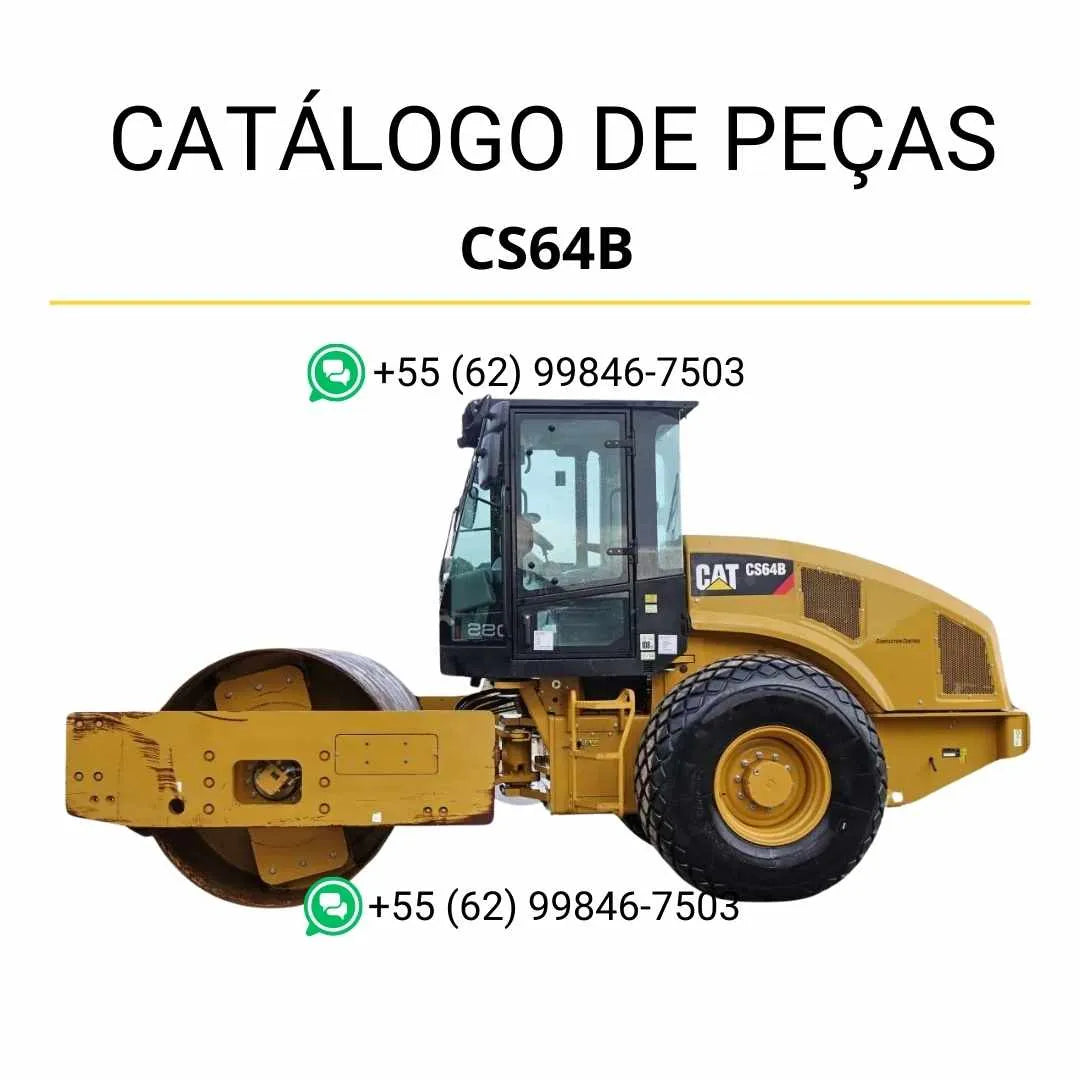 Catálogo de peças Caterpillar CS64B em PDF com diagramas técnicos detalhados e relação completa de componentes originais da máquina.