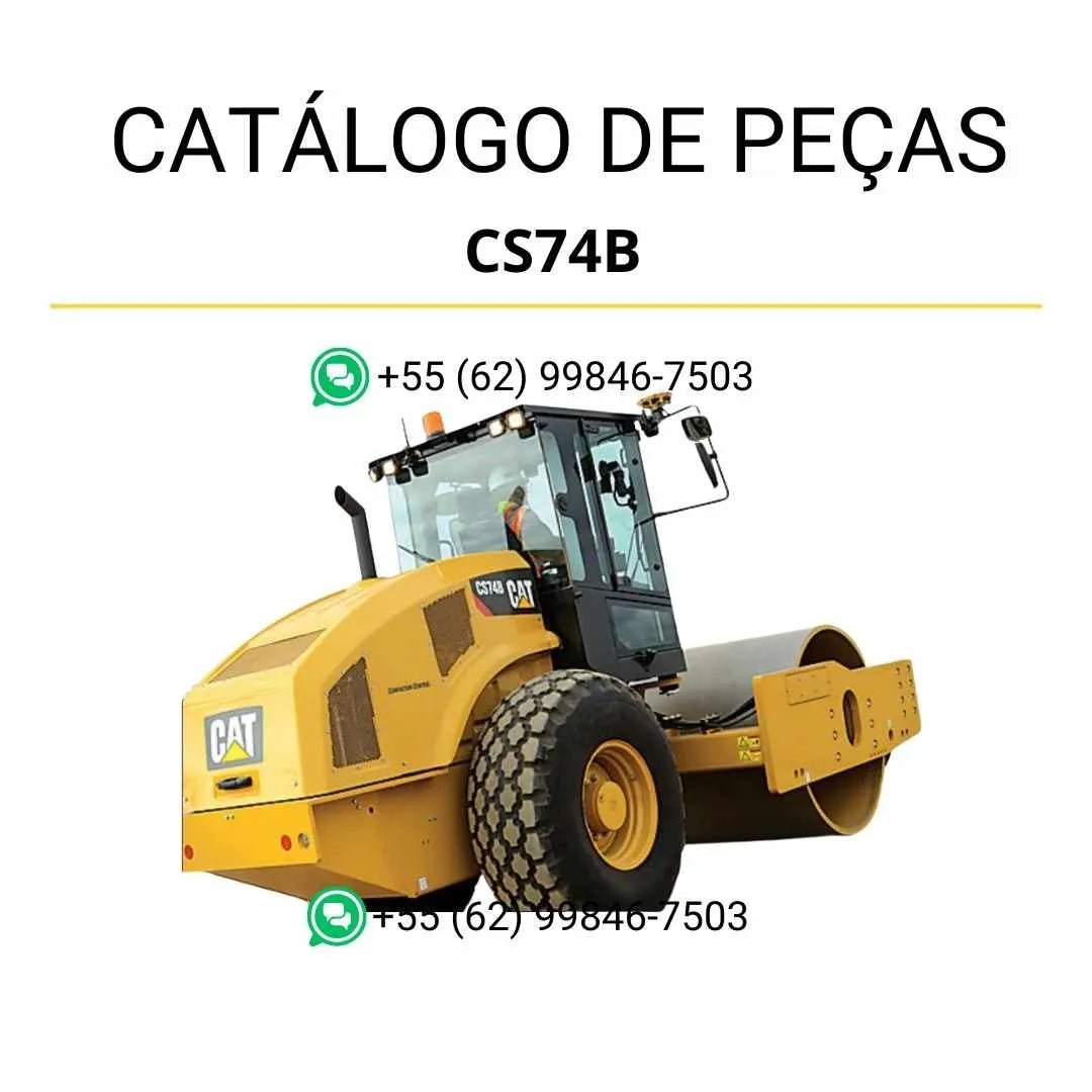 Catálogo de peças Caterpillar CS74B em PDF com diagramas técnicos completos e identificação detalhada dos componentes originais da máquina.