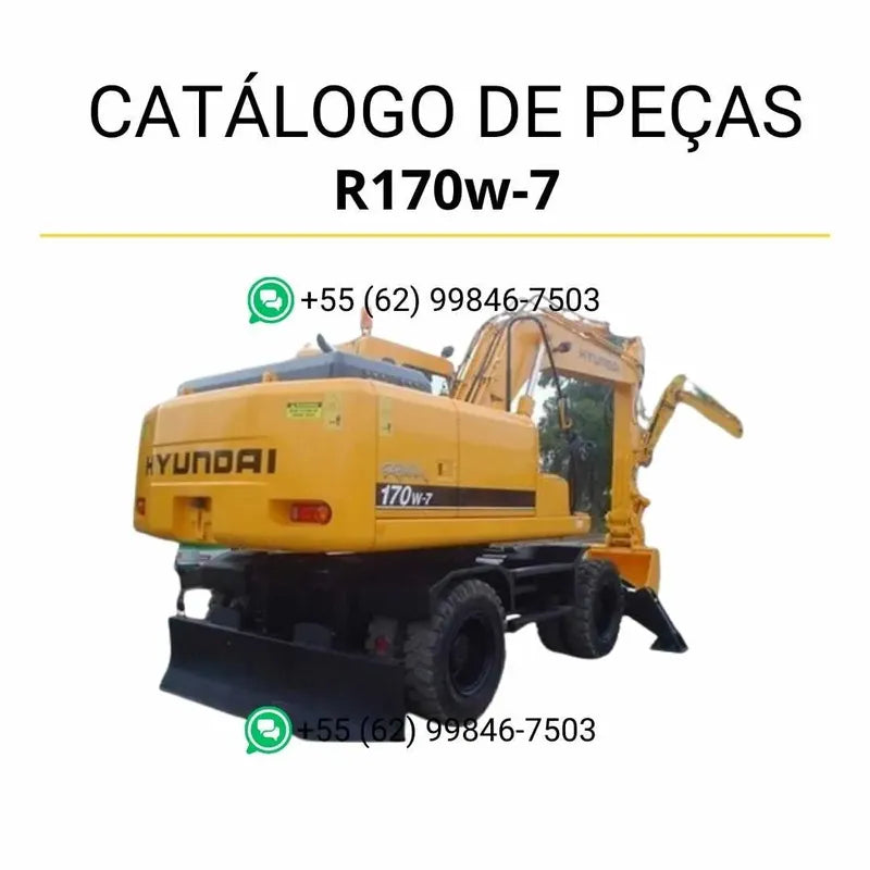 Catálogo de peças Hyundai R170W-7 em PDF com ilustrações técnicas e referências completas para identificação de componentes originais.