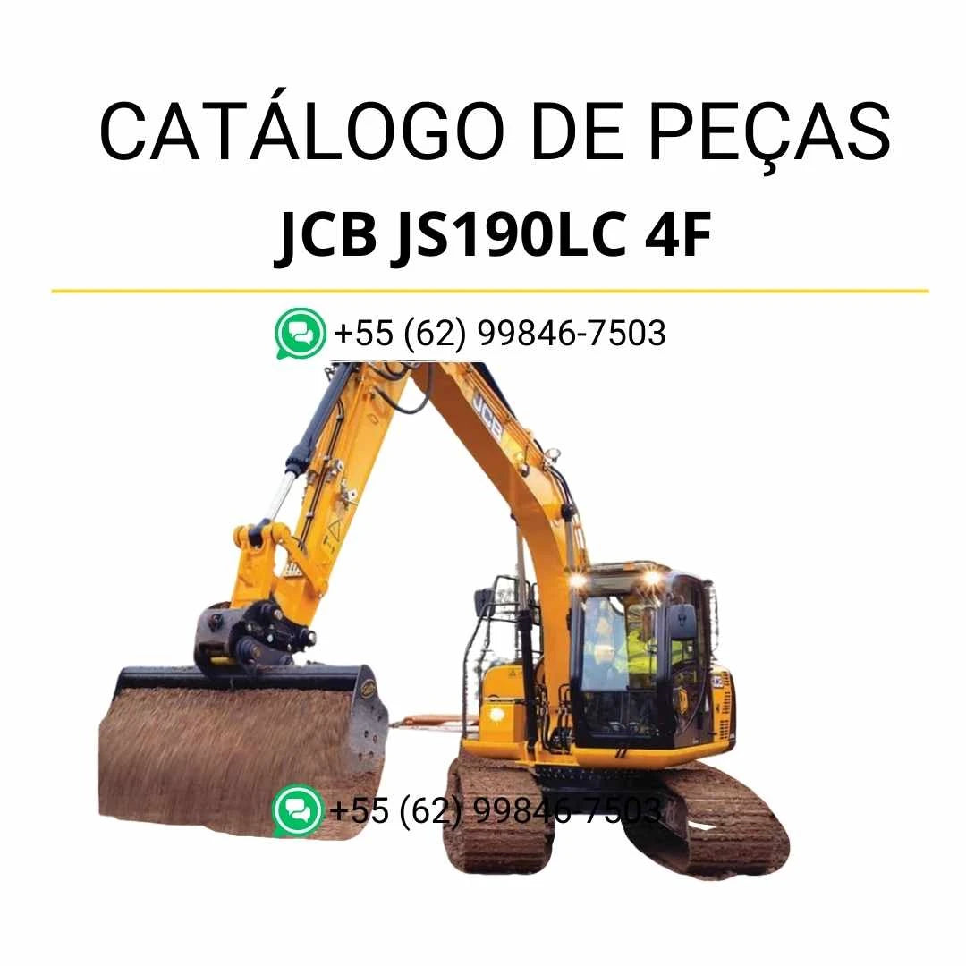 Catálogo de peças JCB JS190NLC 4F em PDF, com ilustrações técnicas detalhadas e identificação completa dos componentes da escavadeira
