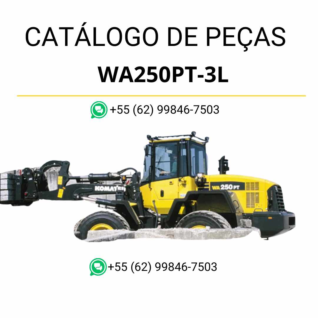 Catálogo de peças Komatsu WA250PT-3MC em PDF com vistas explodidas e identificação técnica dos componentes da carregadeira de rodas
