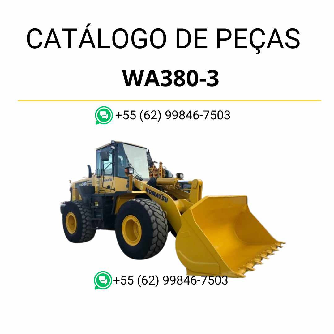 Catálogo de peças Komatsu WA380-3L em PDF, oferecendo ilustrações detalhadas e identificação completa dos sistemas da carregadeira de rodas.