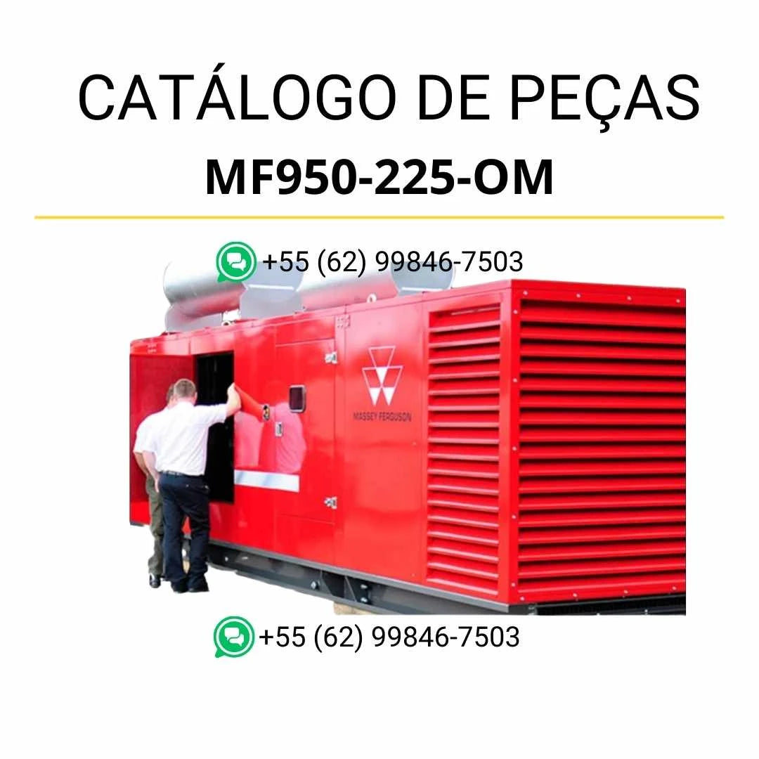 Catálogo de peças Massey Ferguson MF950-225-OM em PDF com vistas técnicas detalhadas e identificação completa dos componentes do gerador